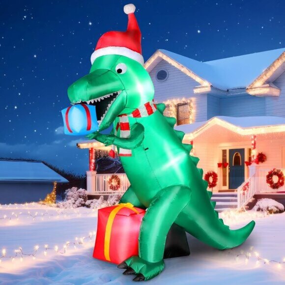 🆕7FT Christmas Inflatable Giant Dinosaur Holding Gift Boxes Outdoor Decoration - Picture 4 of 9